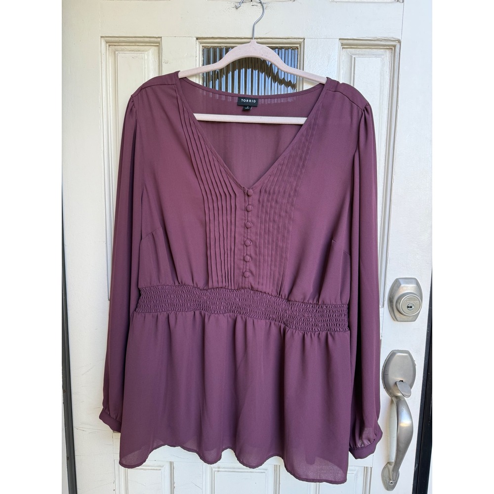 Torrid Plum Purple Pintuck Smocked Waist Peplum Blouse Womens Plus Size2X